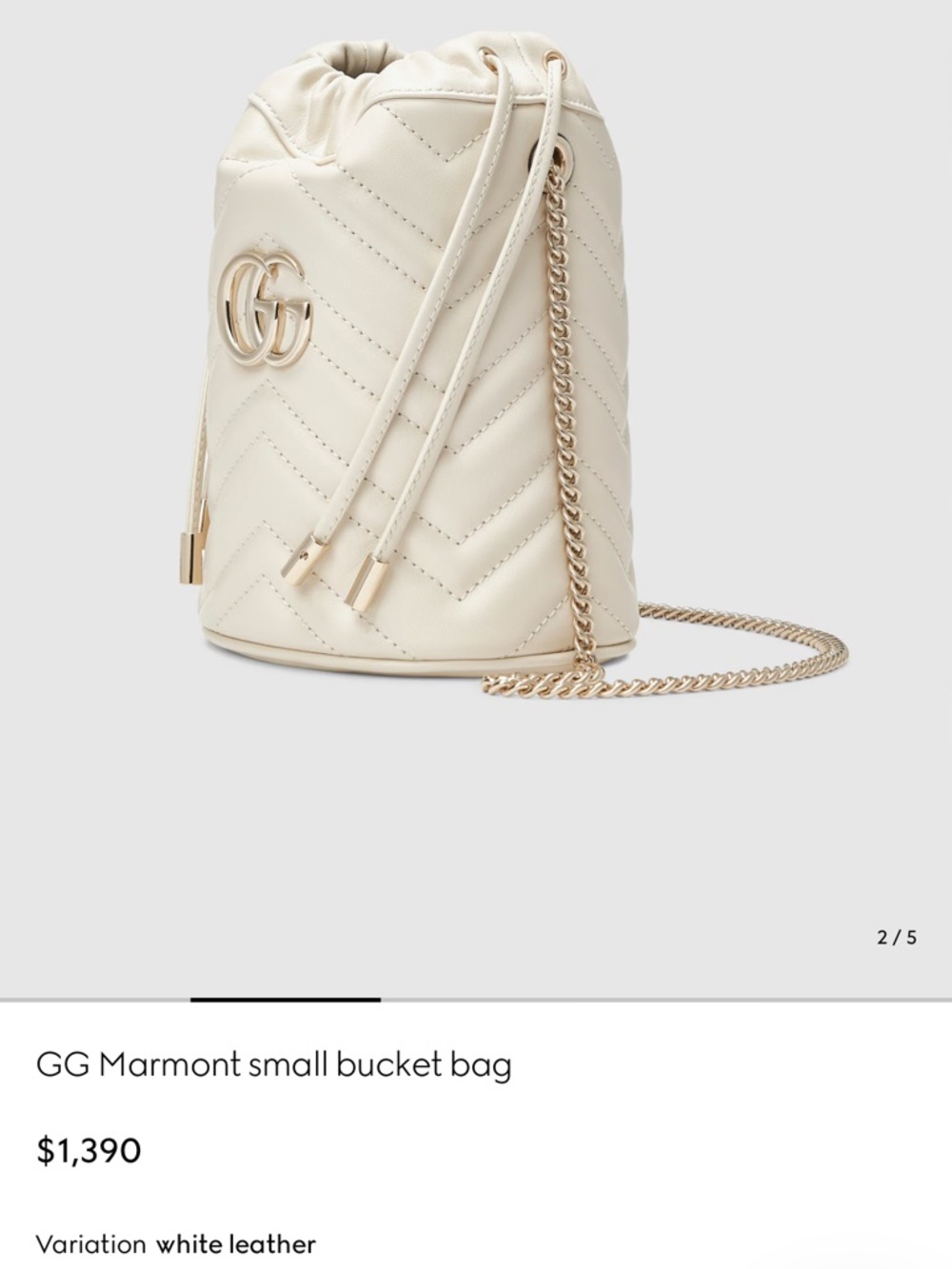 Gucci Small GG Marmont Chevron Bucket Bag in Cream with Gold Hardware - Picture 2 of 11